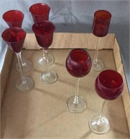 Vintage Red Flutes with Crystal Stems