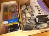 2 boxes beads, pond stones, and french cards