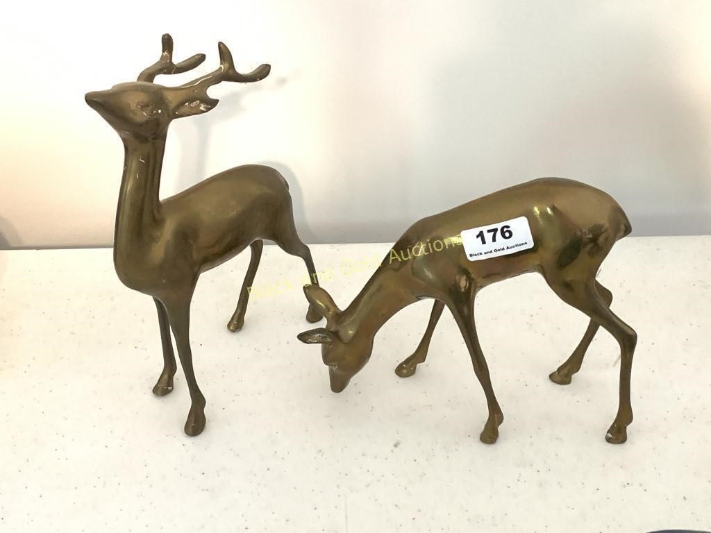 Mid 20th Century Vintage Brass Pair of Deer