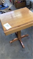Oak drop leaf table and three chairs, a table is