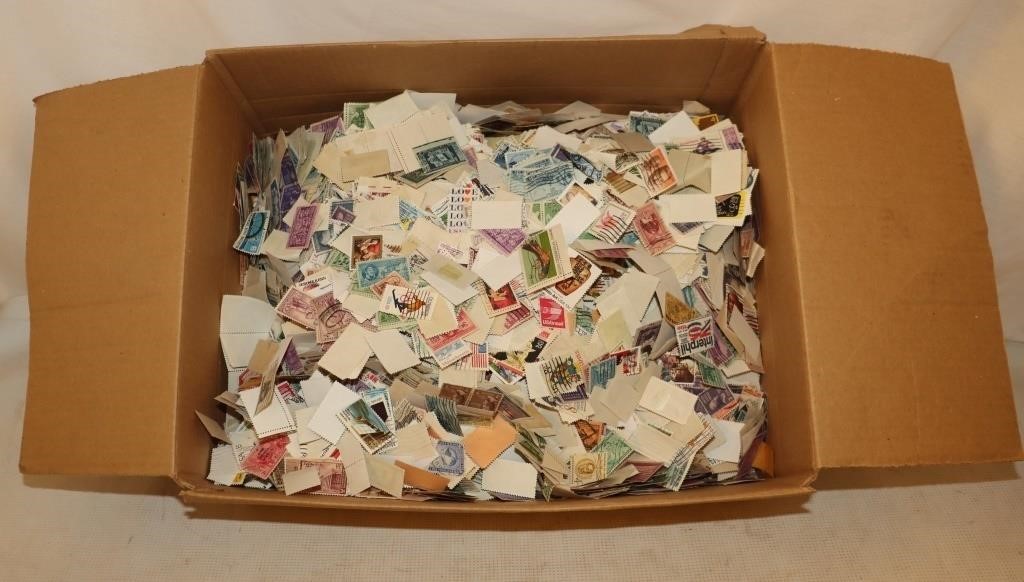 Box of 1000's of US Stamps, Unsorted