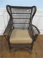 WICKER HIGH BACK CHAIR.  SOLID  H42  W 33
