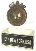 Vintage Style Wood Box & Rooster Wall Decor