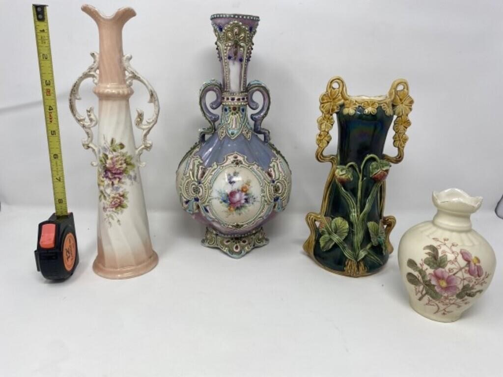 4 Highly Decorated Antique Vases