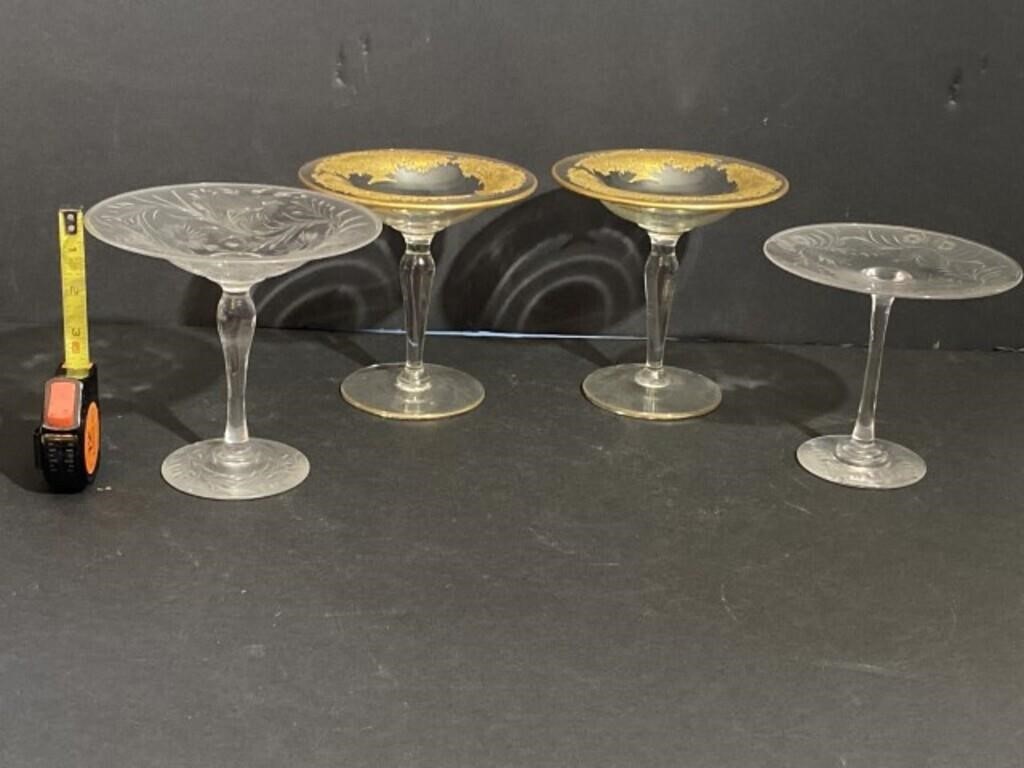 2 Pair of Art Glass Tazzas