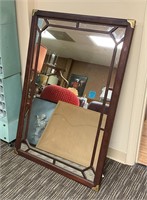 Large Wood With Brass Accents Wall Mirror