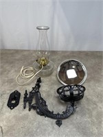 Glass Electric Oil Lamp with Metal Wall Stand and