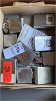 Box of miscellaneous silver zippo lighters