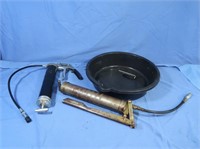 2 Grease Guns & Oil Drain Pan