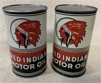 2  Red Indian Motor Oil Imperial Qt. cans