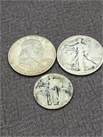 1962 Franklin silver dollar, Walking Liberty half