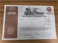 Arlen Realty Development Corp stock certificate