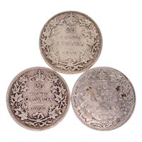 Lot 3 Canada Silver 25 Cents - 1902,1919,1932