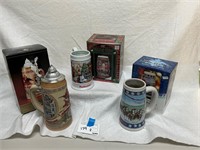 3 Budweiser Holiday Collector Steins