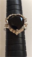 Sterling Silver Black Spinel Heart Ring Size 6