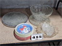 snow man plates & holiday serving items