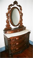 Elaborate Carved Victorian Marble Top Dresser,