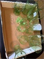 Assorted green depression glassware
