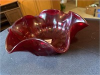 Depression glass ruby red wave dish glassware