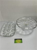 Glass Pie Stand and Egg Dish
