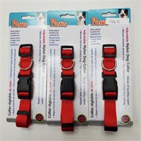 Dog Collar, Red, Nylon,  Adjustable x3