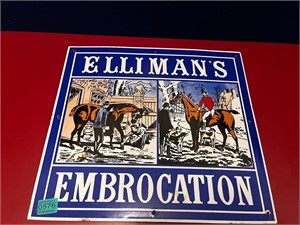 Elliman's Enamel Hunting Sign and a Plastic