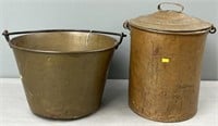 Antique Copper Pot & Brass Bucket