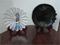 Federal glass iridescent shallow bowl and a black