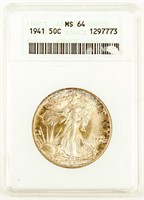 Coin 1941 Walking Liberty Half Dollar ANACS MS64