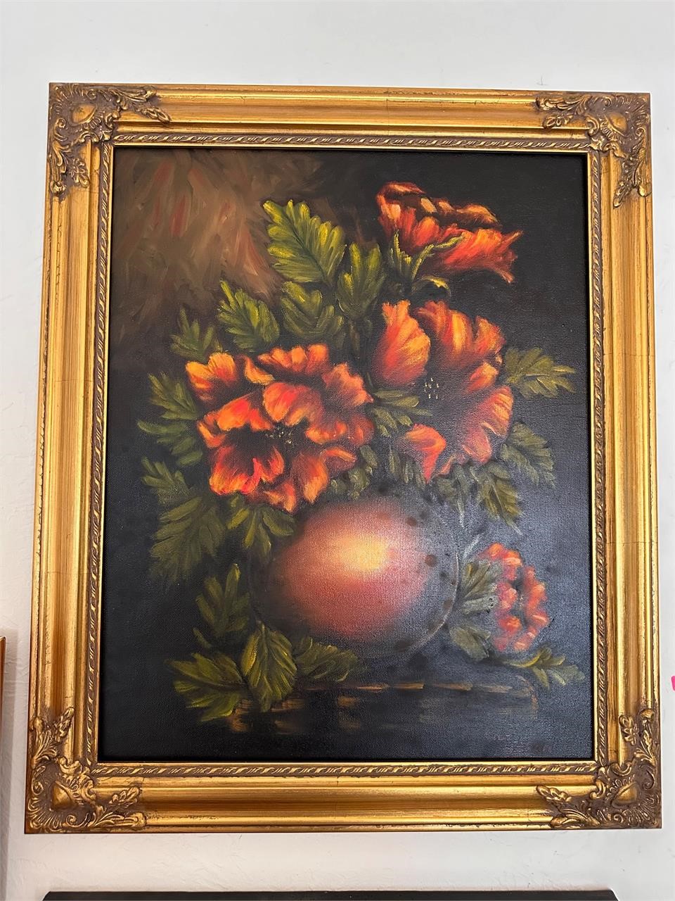 Framed floral painting