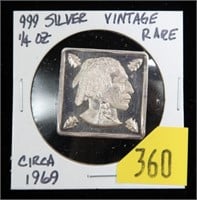 Indian Head 1/4 Troy oz. .999 silver square, rare,