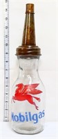 Glass Mobilgas oil bottle w/ lid