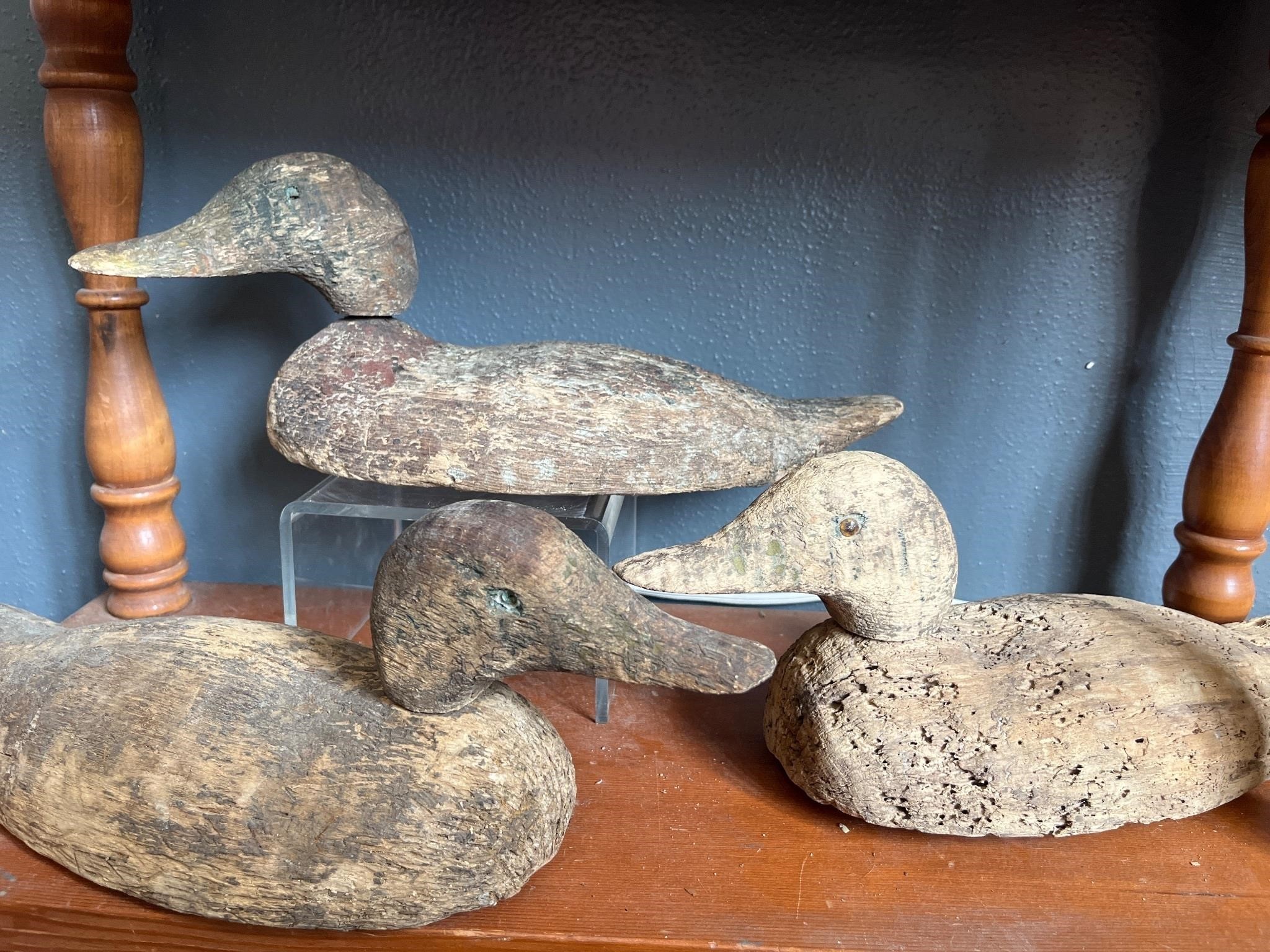 3 antique wooden duck decoys