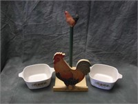 Rooster Paper Towel Rack & Corning Ware Dishes
