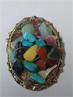 Vtg. Multicolored Stone Brooch