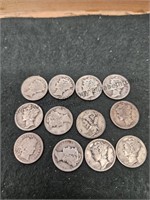 11 mercury dimes and 1 Barber dime 12 times your