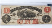 1862 $1 Virginia Treasury Note UNCIRCULATED