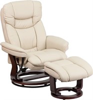 Upholstered Recliner with Ottoman Footrest Beige