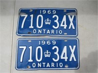 1969 Ontario License Plates Matching Pair Canada