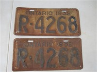 1932 Ontario License Plates Matching Set Canada