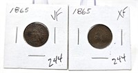 (2) 1865 Cents VF-XF