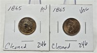 (2) 1865 Cents AU-Unc. (Cleaned)