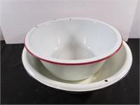 2 Vintage Porcelain Bowls BLACK Rimmed measures