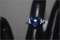 Sterling Silver Ring w/ Blue Heart Sapphire and