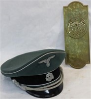 LATE 20TH C. GERMAN REPLICA SS HAT, TOGETHER WITH
