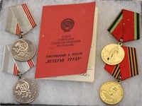 4 RUSSIAN MEDALS TOGETHER WITH PRESENTATION BOOK,