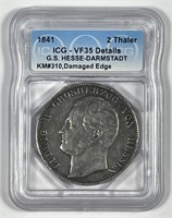 GERMANY HESSE-DARMSTADT: 1841 Silver 2 Thaler