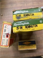 four boxes of ammo- 7.65 ARG, 25–06, 25-20