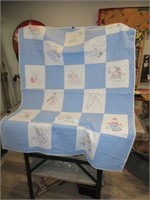 VINTAGE BLUE BABY QUILT, APPEARS HAND SEWN