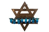 19th  C INDIAN BRASS WALL MOUNTED CHANUKAH LAMP